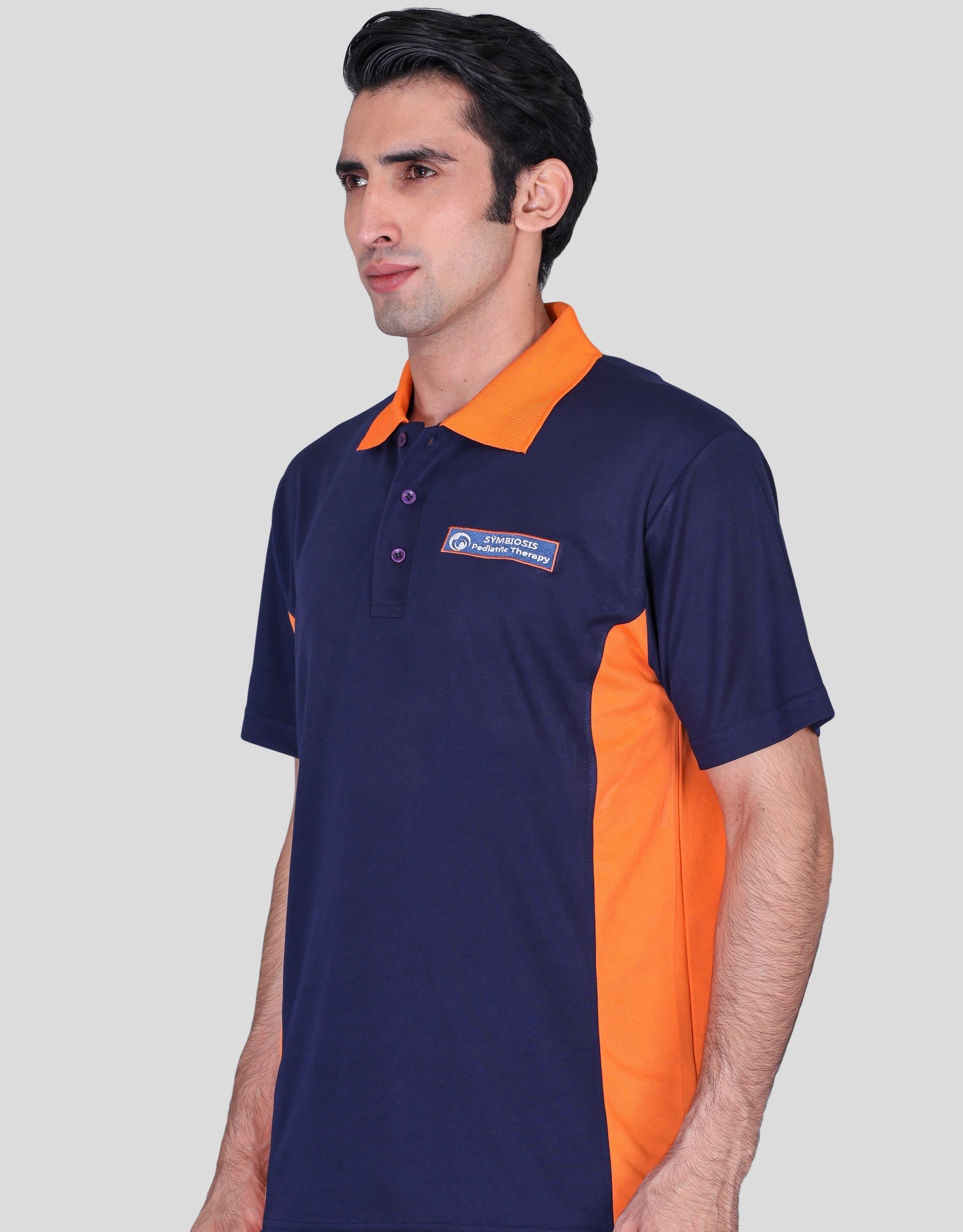Symbiosis navy blue dry fits t-shirts with company logo