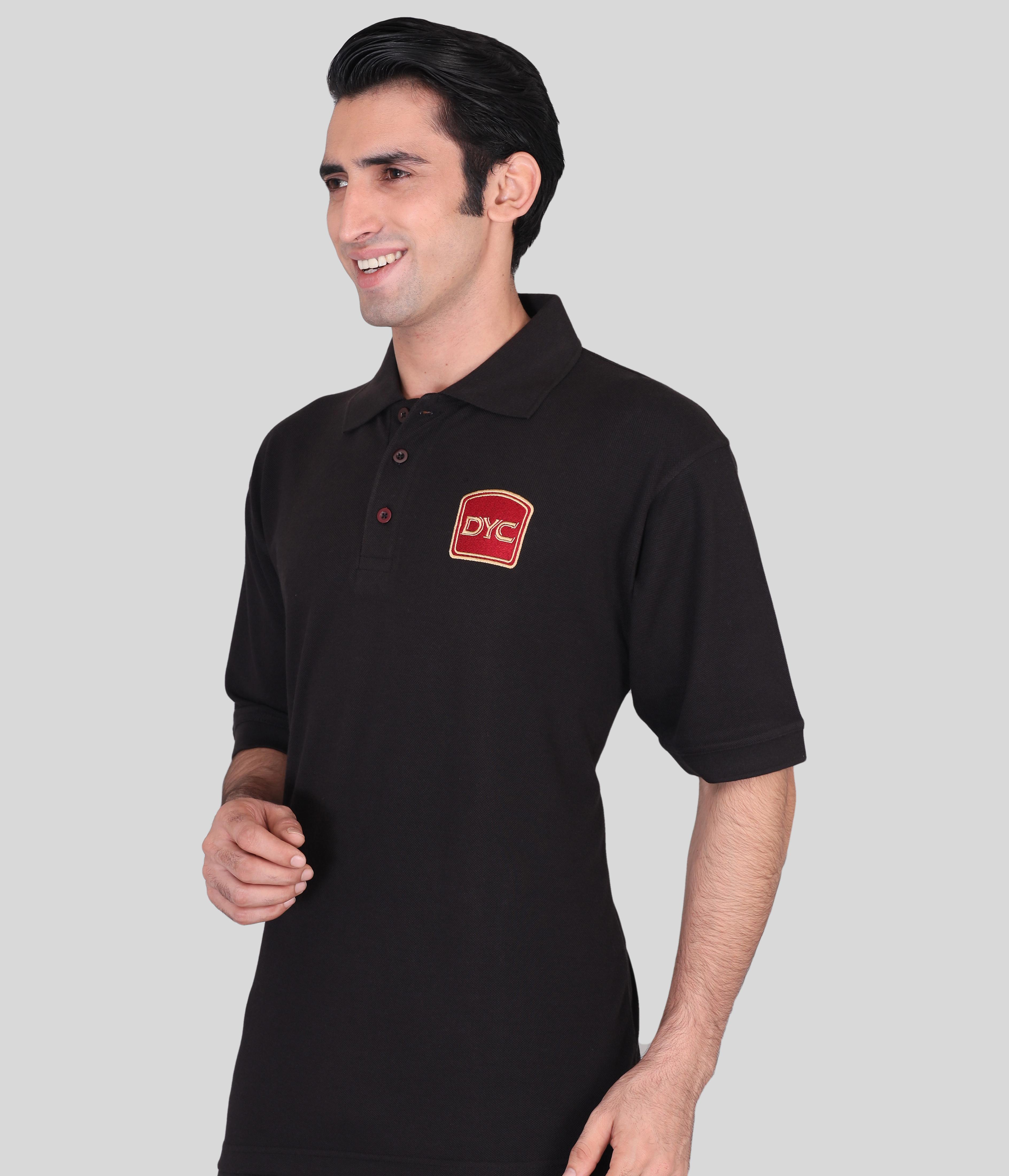 Dyc black custom polo t-shirts with company logo