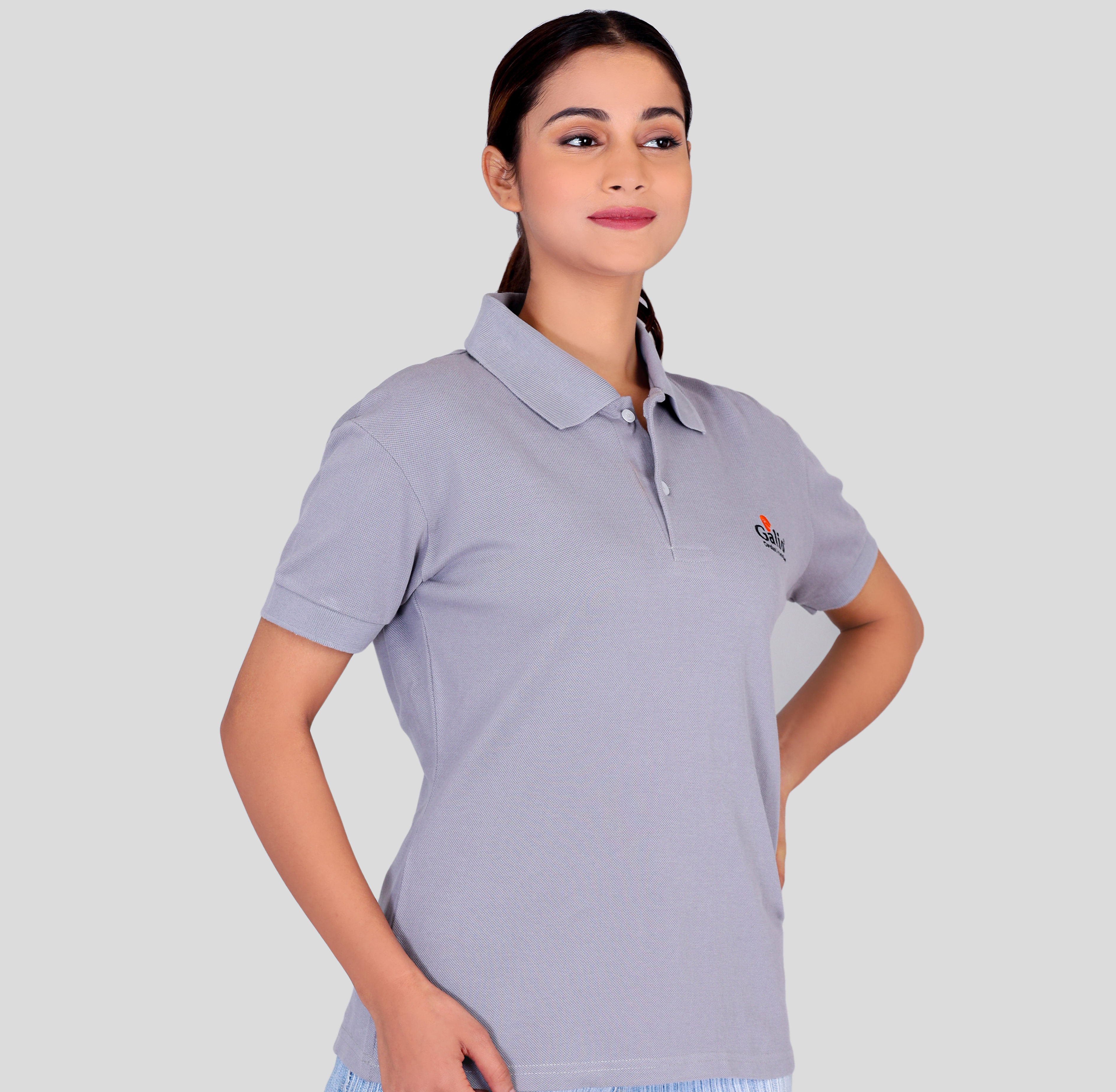 Hari Darshan white custom polo t-shirts with company logo