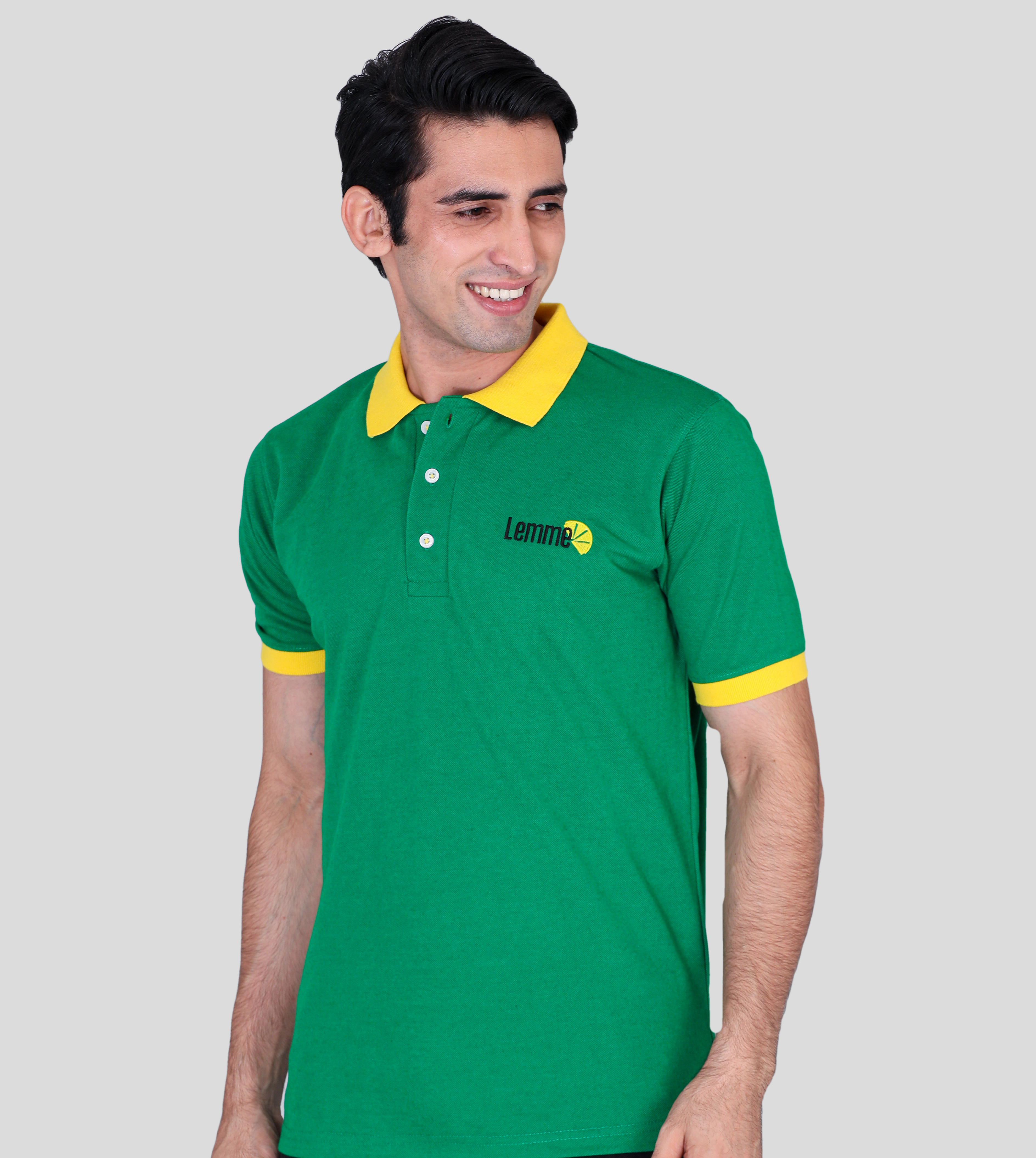 Lemme parrot green custom polo t-shirts with company logo