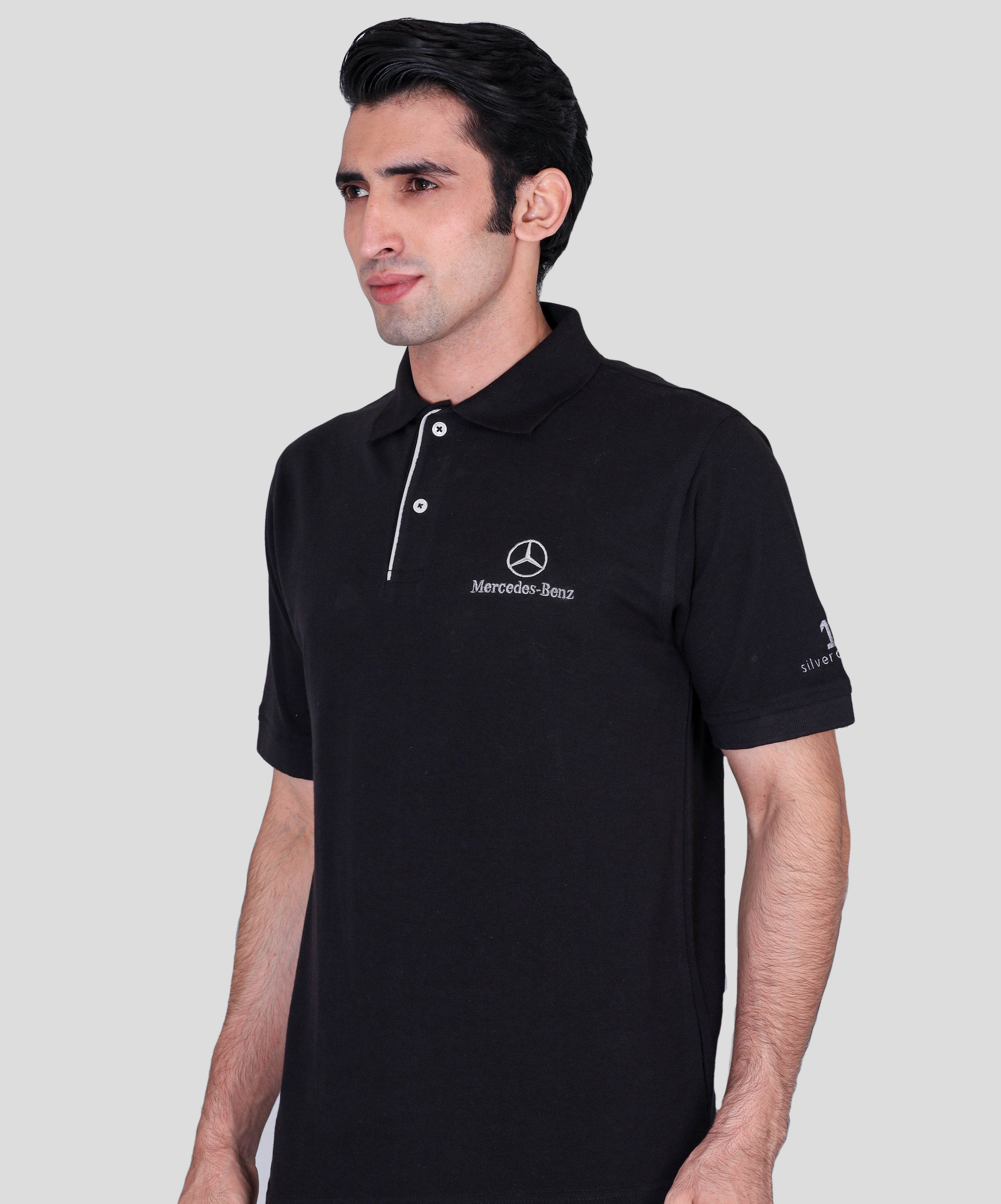  black custom polo t-shirts with company logo