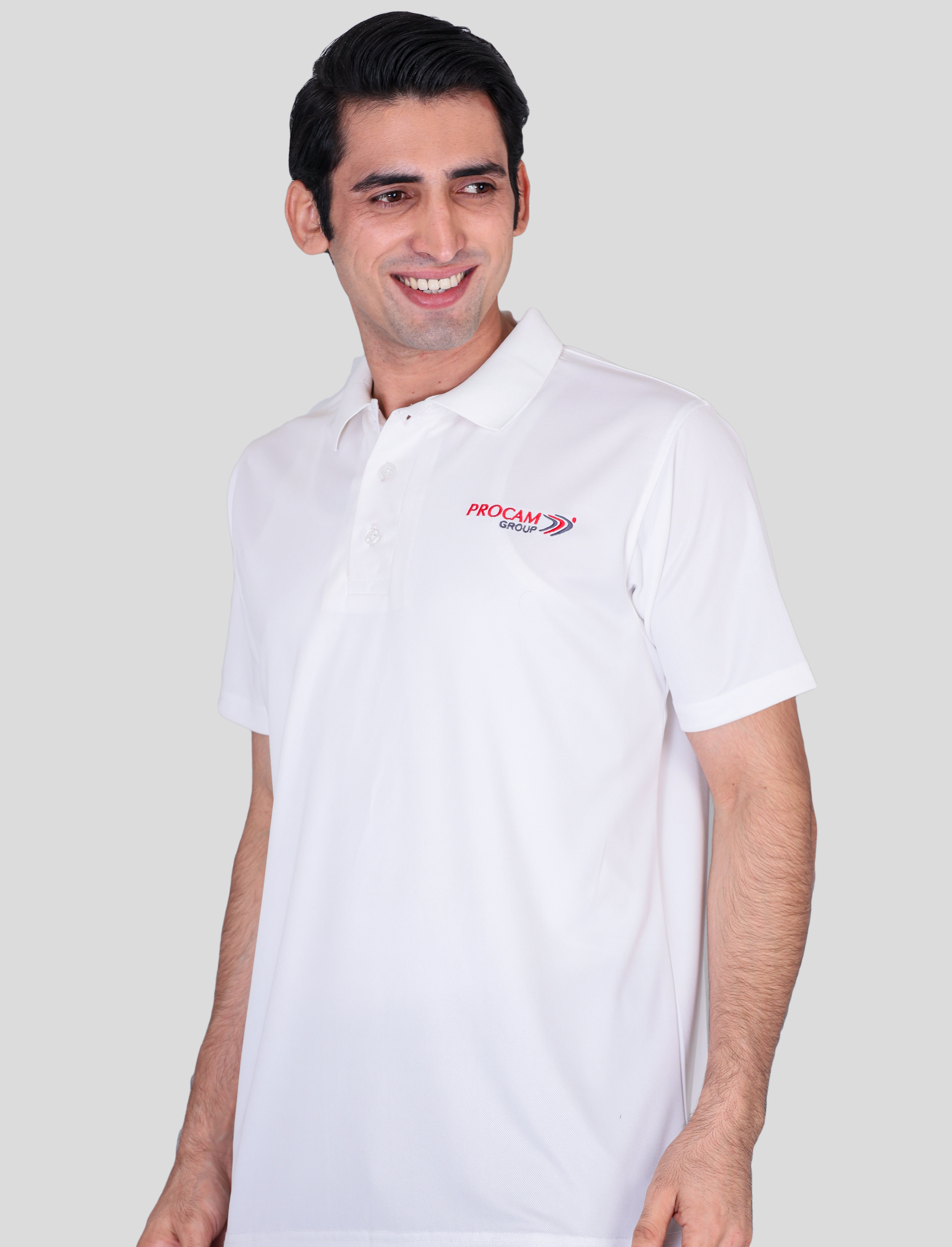 Procam white custom polo t-shirts with company logo