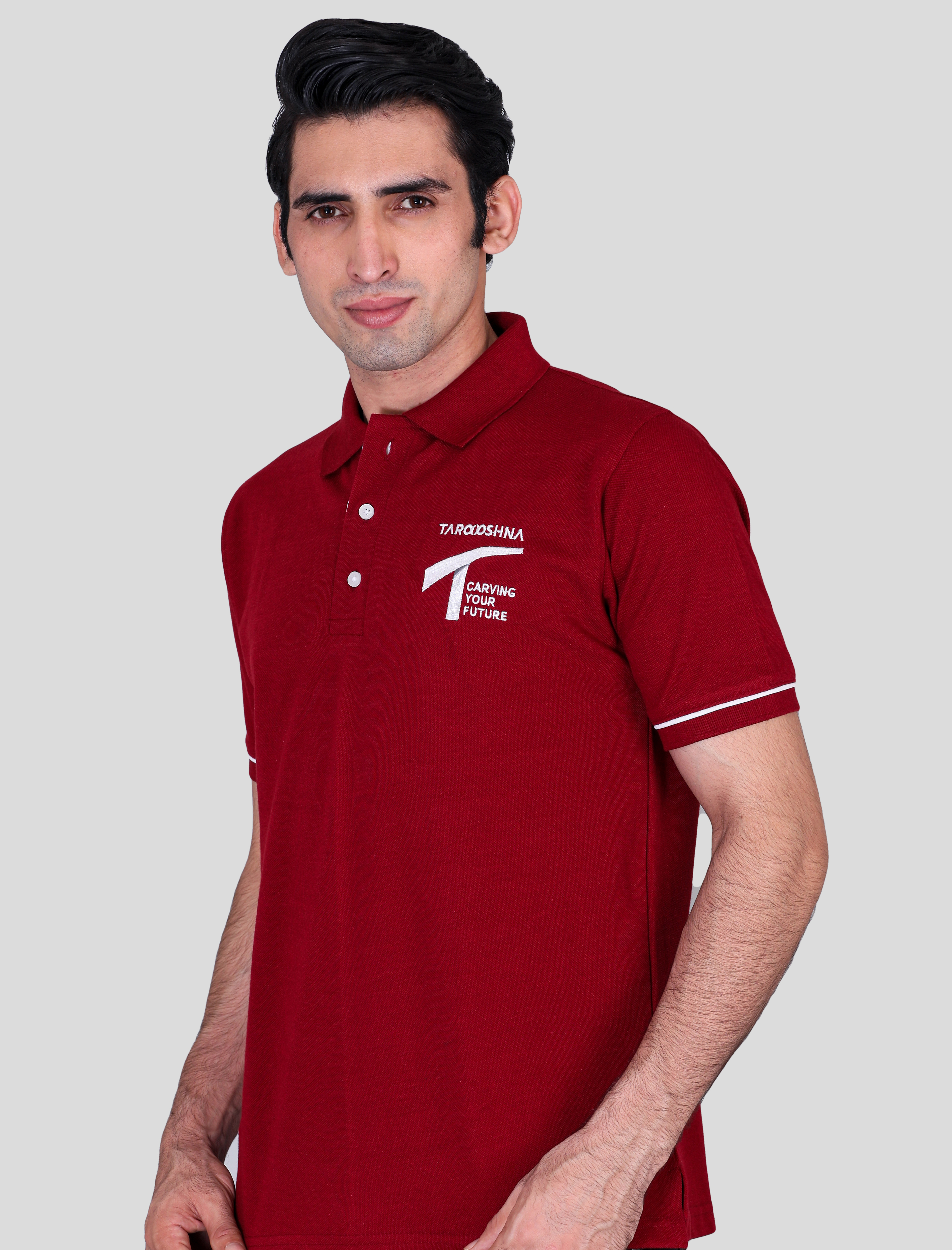Taraashna maroon custom polo t-shirts with company logo